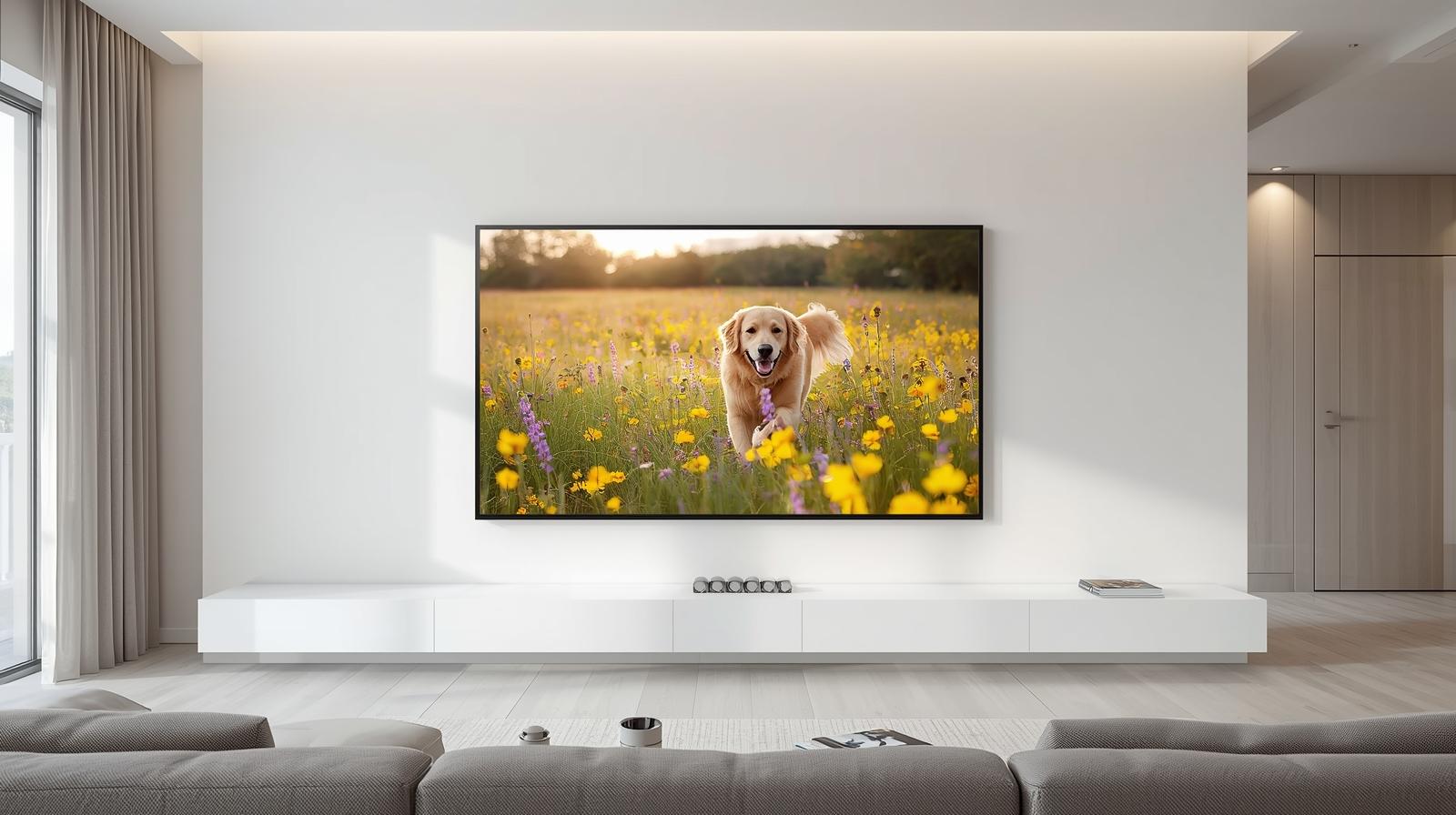 4K UHD 화질 — TV에서 보는 반려동물 사진